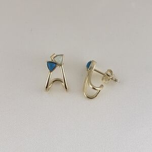 925 Sterling Silver 14K Gold Plated Opal Stud Earrongs
